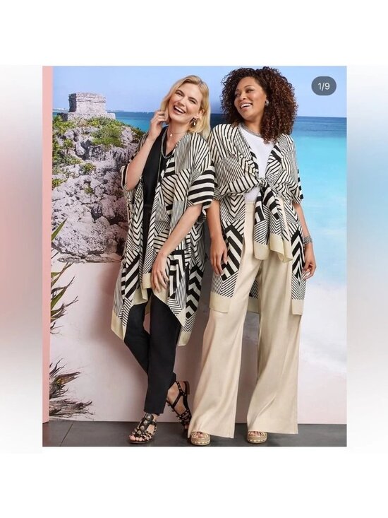 CAbi Other - CABI Unwind Cover Up Kimono Style Black & Cream OS #6434 NWOT